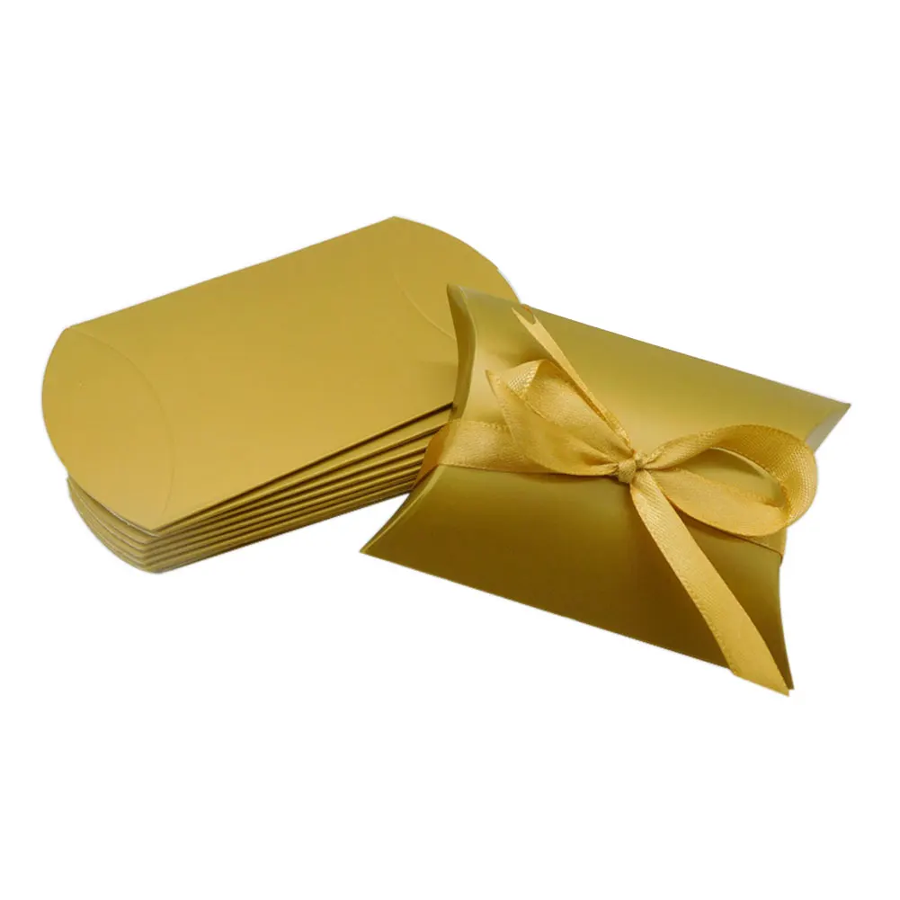 

50PCS Decorative Wrapping With Ribbon Birthday Wedding Gift Foldable Jewelry DIY Party Candy Box Sweets Pillow Shaped Anniverary