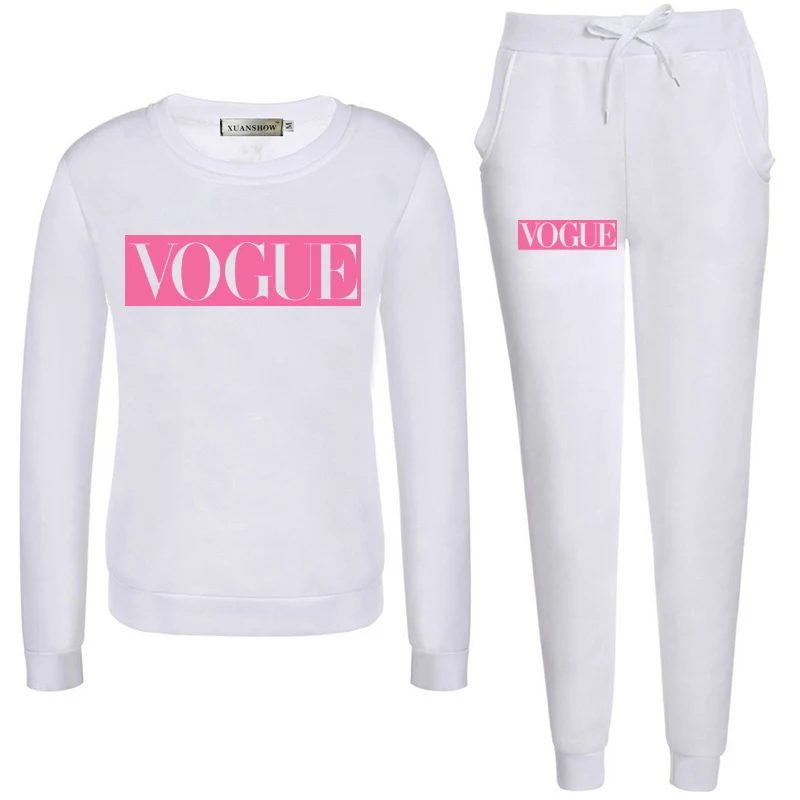 XUANSHOW Spring Autumn Women Set VOGUE Letter Print Sweatshirt+Pants Long Sleeve Tracksuits Two Piece Suit Sportswear Outfit 5XL