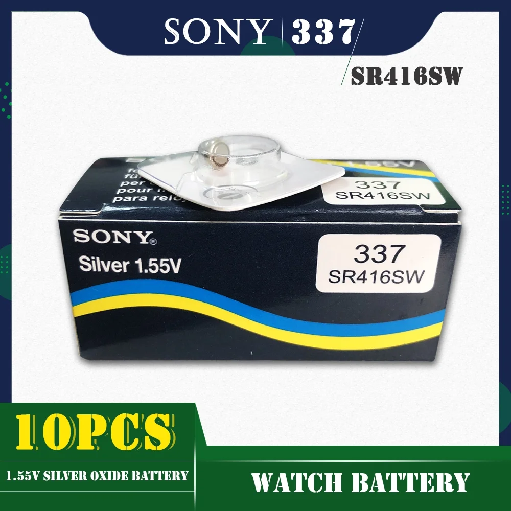 10 unids/lote para SONY Original 337 SR416SW 1,55 V plata de óxido de botón de la célula pilas LR416 337A AG6 para ver grano embalaje