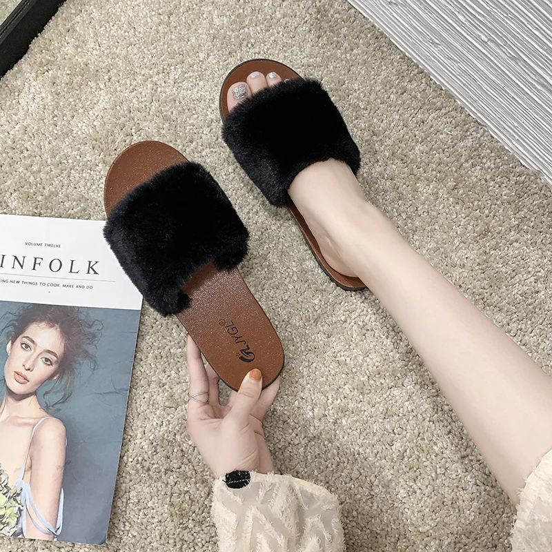 

Korean-style New Style Spring And Autumn Plush Slipper Women's Flat Anti-slip Home Slipper Indoors And Outdoors Wear Cotton Slip