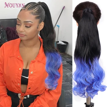

HOUYAN 24 Inch Long Curly Wave Hair Extension Rolled Horsetail Ponytail Clip in Tail falseHair Extension Wrap Synthetic Ponytail