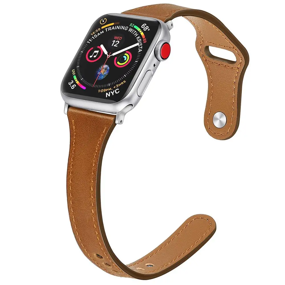 Ремешок из натуральной кожи для Apple watch 44 мм 40 мм iWatch 38 мм 42 мм тонкий ремешок для часов Браслет Apple watch 5 4 3 2 1