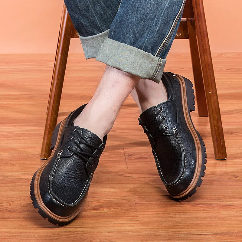 Г., осенняя мужская повседневная обувь модные кожаные лоферы, мужские водонепроницаемые мокасины ручной работы мужские лоферы на плоской подошве со шнуровкой в стиле ретро, HC-570