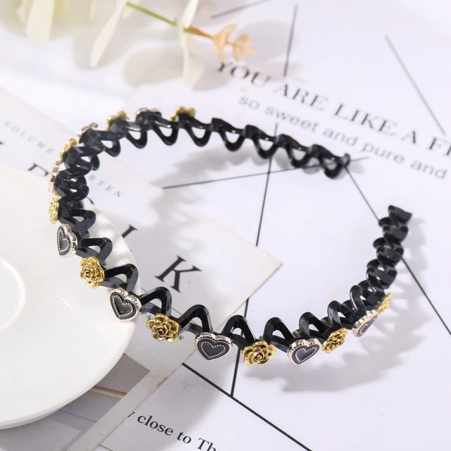 Fashion Pearl Non-Slip Rhinestone Hairbands Elastic Flower Women Hair Hoop Bands Headband Bezel Girls Hair Accessories Headdress Gold black