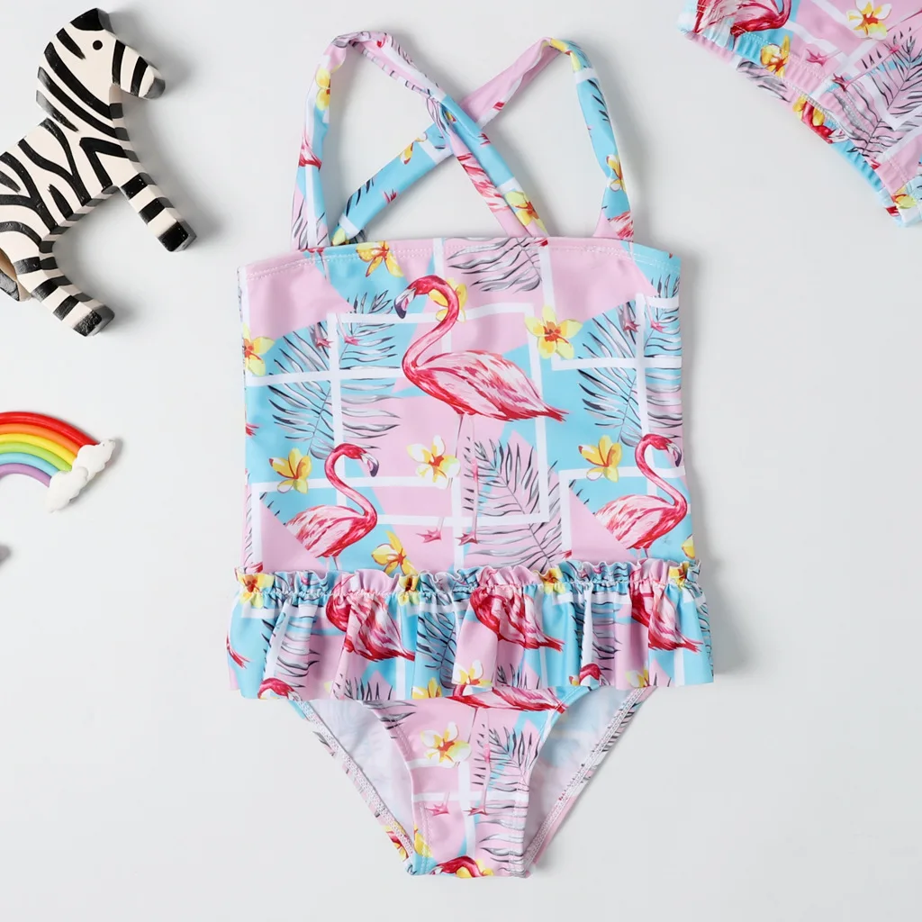 Цельный купальник для девочек, От 2 до 9 лет, детский купальник с фламинго, купальный костюм для девочек, купальник CZ1002 - Цвет: 1
