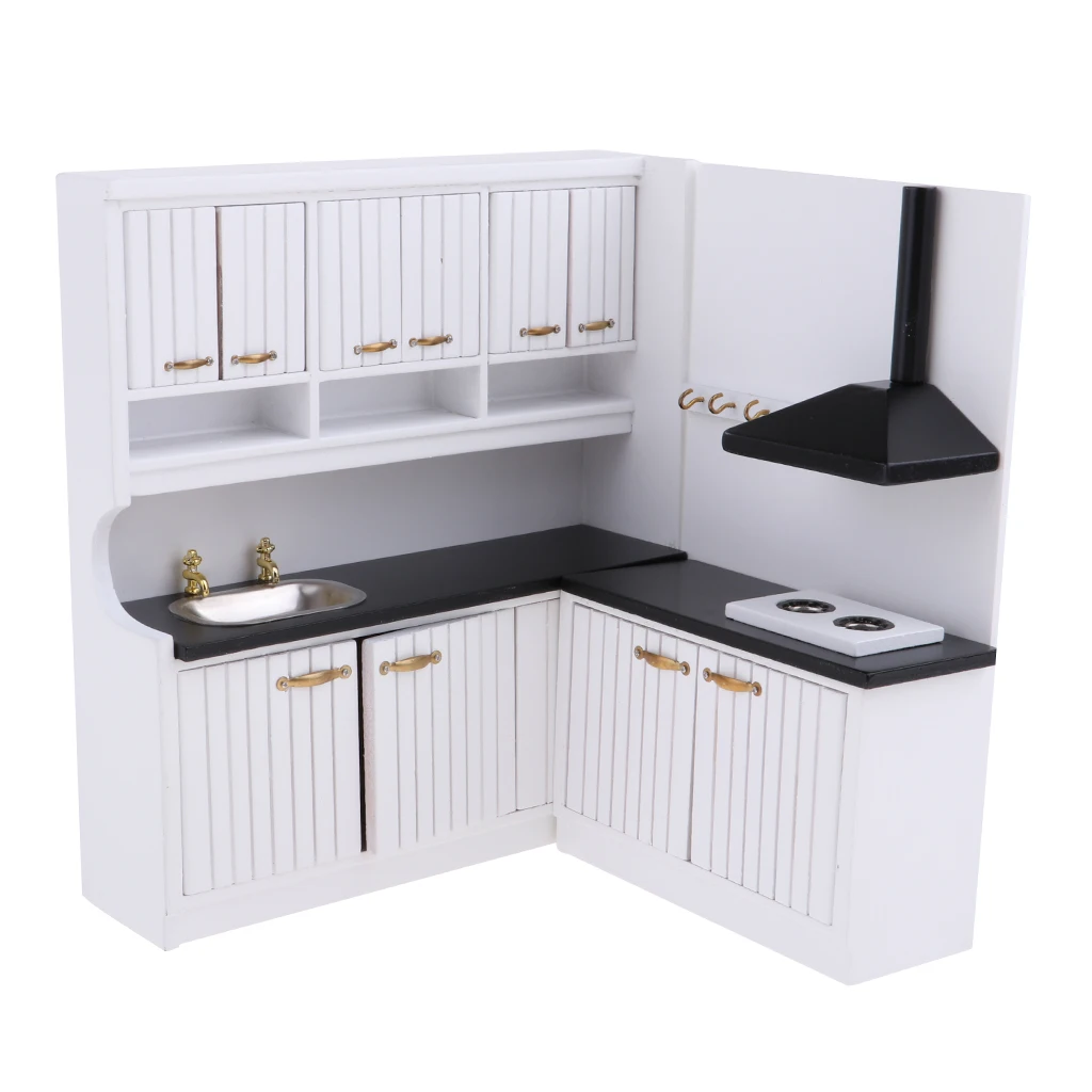 Dollhouse Kitchen Dining Room Furniture Decor - 1/12 Scale Miniature Kitchen Cabinet Cupboard Model Set