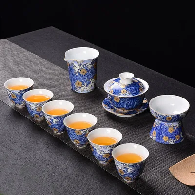 

Jingdezhen Blue And White Porcelain Tea Sets Ceramic Teapot Home Simple Cover Bowl Teacups Kung Fu Black Tea Pu-erh Teaware Gift