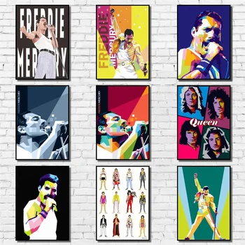 

Freddie Mercury Whitepaper Poster Queen Painting Cartoon Pop Art Vintage Wall Sticker for Coffee House Bar