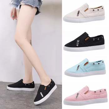 

Newly Women Canvas Shoes Denim Zipper One Pedal Flat Shoes Casual Shoes BN99