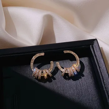 

New Elegant Simple Gold Filled Elegant Micro Pave Hoop Earring Crystal Stud Earrings Women Charm High-Grade Jewelry