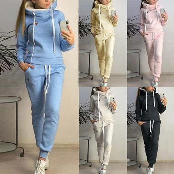 

Winter Women Tracksuits Sports Suits Plus Velvet Hoodies Sweatshirts Pants Running Set Fleece Sportswear Warm Thicken Clothing