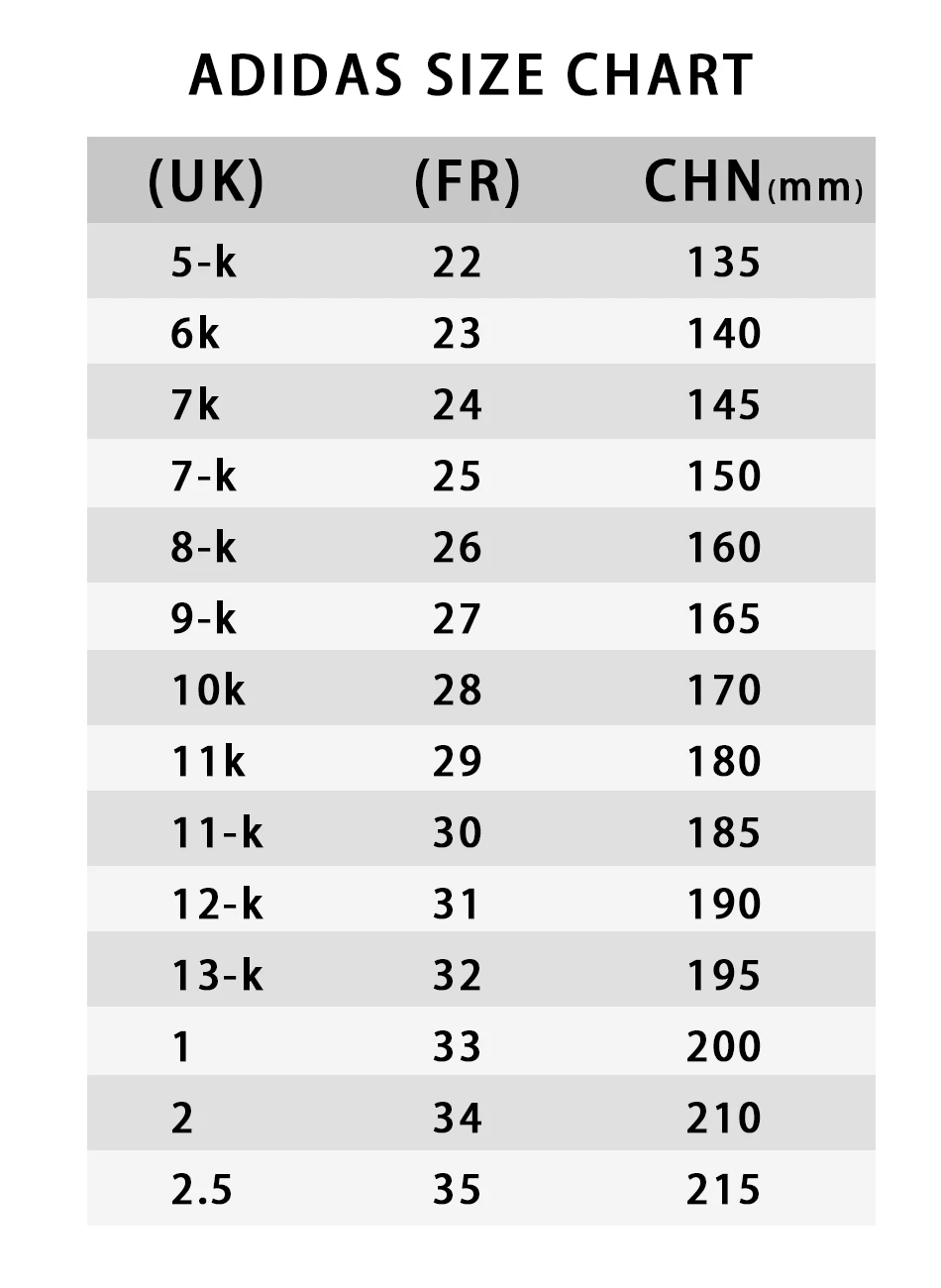 kid shoes size chart adidas