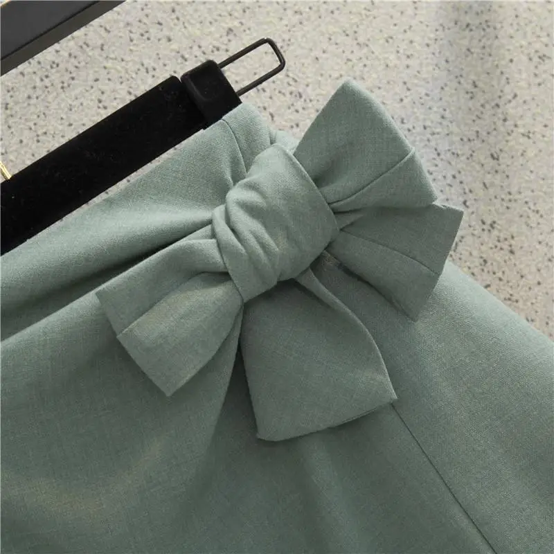 2021 Spring Summer Slit Black Green Side Tie Office Skirts Women Elegant Midi Pencil Skirt High Waist for Casual Work Wear Y402 black midi skirt