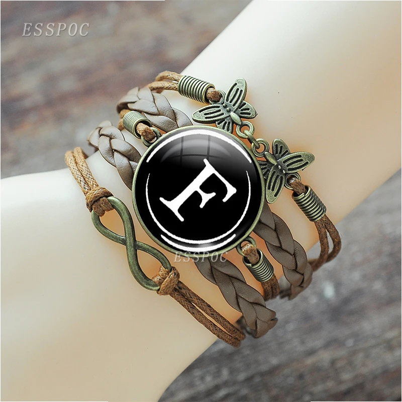 

26 Letters Bracelet Personality Brown Leather Bracelet Rope Bracelet Personality popular Brown Bangle Fashion Letters Gifts