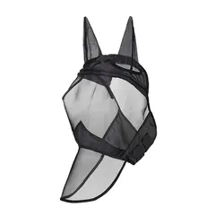 Fly маска полная маска лошади тонкая сетка УФ Защита с ушами Equine длинный нос дышащий черный L