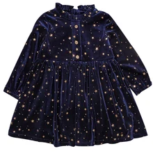 От 2 до 8 лет, новое модное синее вельветовое платье с золотыми звездами для девочек, шикарные праздничные платья принцессы для дня рождения Детские платья для малышей