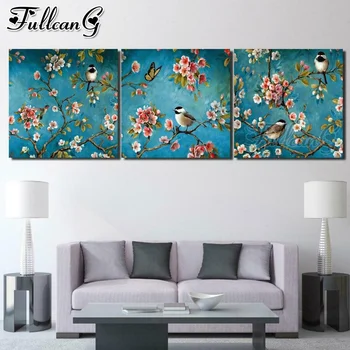 

FULLCANG diy diamond embroidery flowers and birds triptych painting full square round drill 5d mosaic pattern kit FC2499