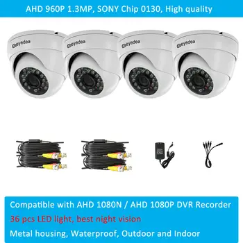 

Eyedea 4 pcs 960P 1.3MP Sony Chip Night Vision Metal Waterproof Dome Outdoor CCTV Security Camera for AHD 1080N 1080P Recorder