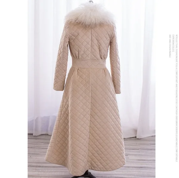 X-long parkas Женская куртка модный большой меховой воротник а линия тонкое теплое пальто женская зимняя Макси хлопковая парка для женщин DS50951