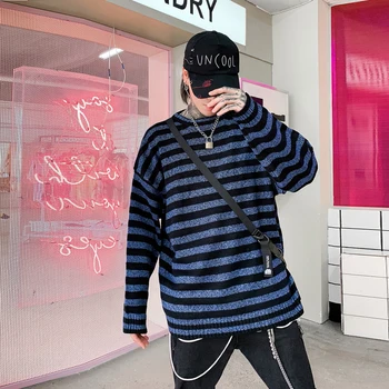 

Striped Knitted Sweater Men 2019 Autumn Original High Street Hip Hop Pullover Pull Homme Men and Women Loose Sweater
