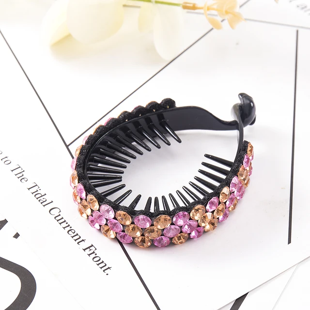 FORWOT Women Elegant Luxury Rhinestone Tassel Ponytail Hair Claws Hair Clips Barrettes Hairpin Headband Fashion Hair Accessories pink champagne