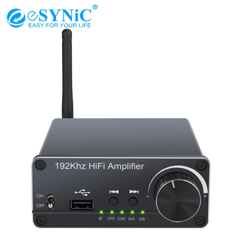 

eSYNiC 192kHz Audio Amplifier Bluetooth 5.0 100W+100W Hi-Fi Digital Power Amp DAC Optical Coaxial USB to Analog Audio Converter