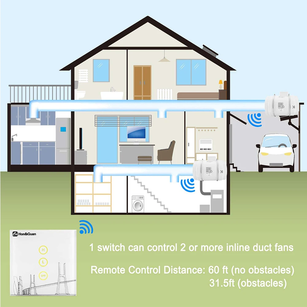 Hon&Guan 4 6 8inch Silent Inline Duct Fan Wireless Control Ventilation Air Extractor for Bathroom Kitchen Hood Ventilator