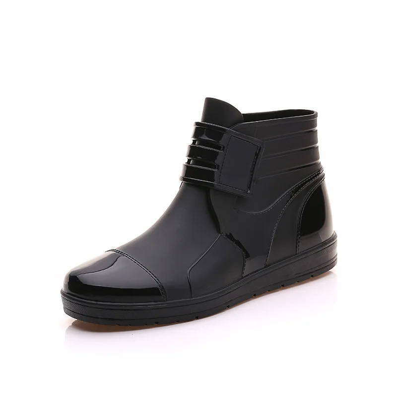 2019 Fashion PVC Waterproof RainBoots Flat Shoes Men Black Rainboots Blue Rubber Ankle Boots Buckle Bota |