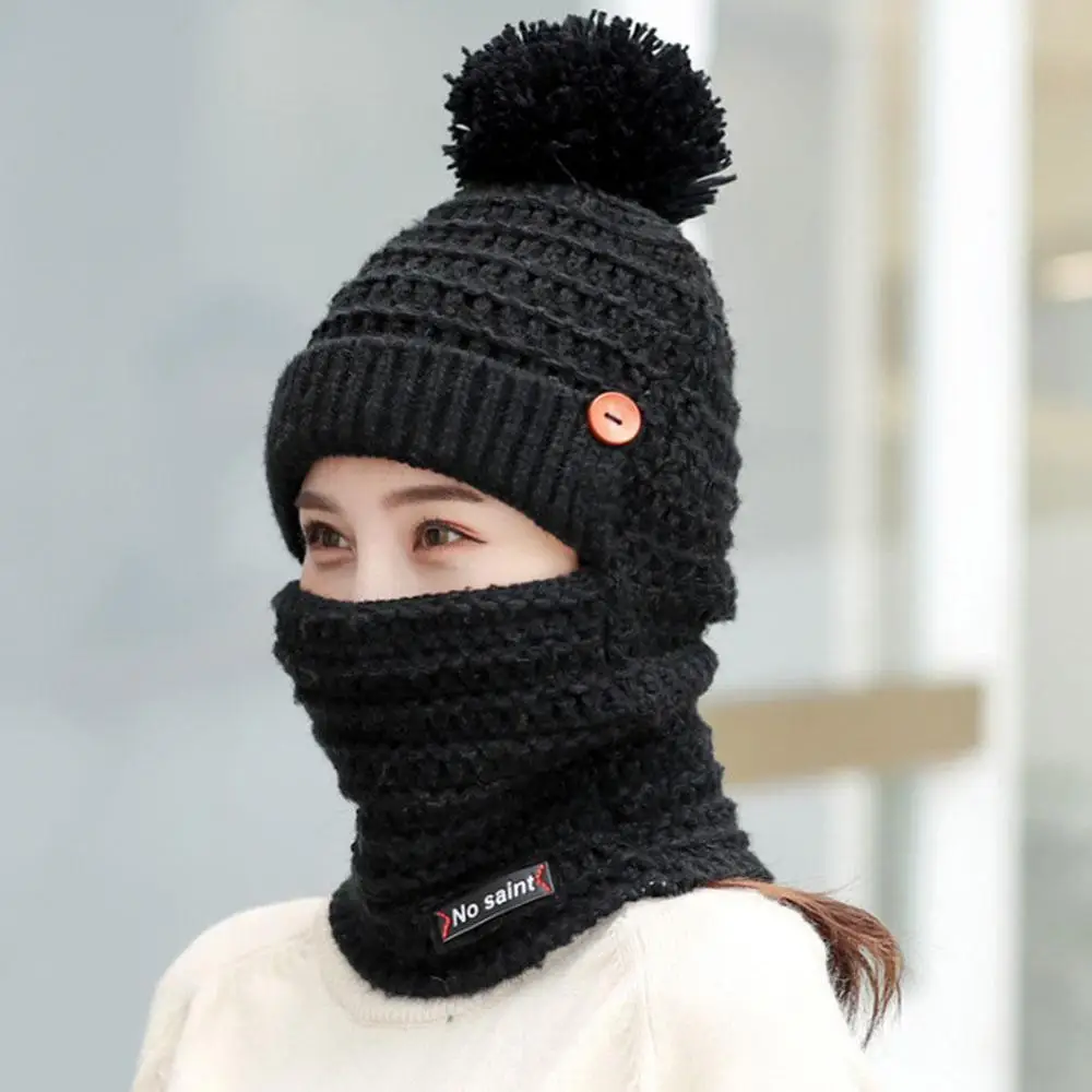 Black Set Комплект из зимней шапки и шарфа, шапка с помпоном из натурального меха енота, флисовая шапка с помпонами для маленьких девочек и мальчиков - Цвет: Black Set