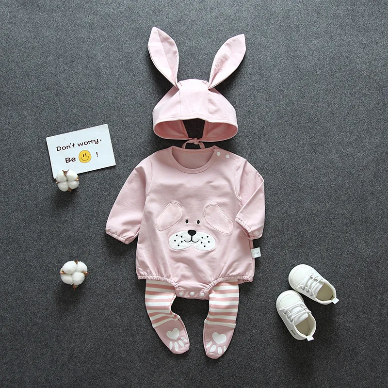 Baby Autumn Clothing Clothes Child Suit Out Wear Boy Girl Cat Newborn Baby Romper - Цвет: puppy  Pink