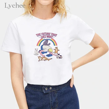 

Lychee Harajuku Funny Letter Printed Women T Shirt Tee Casual O-neck Female Top Short Sleeve Summer Lady T Shirts Tops