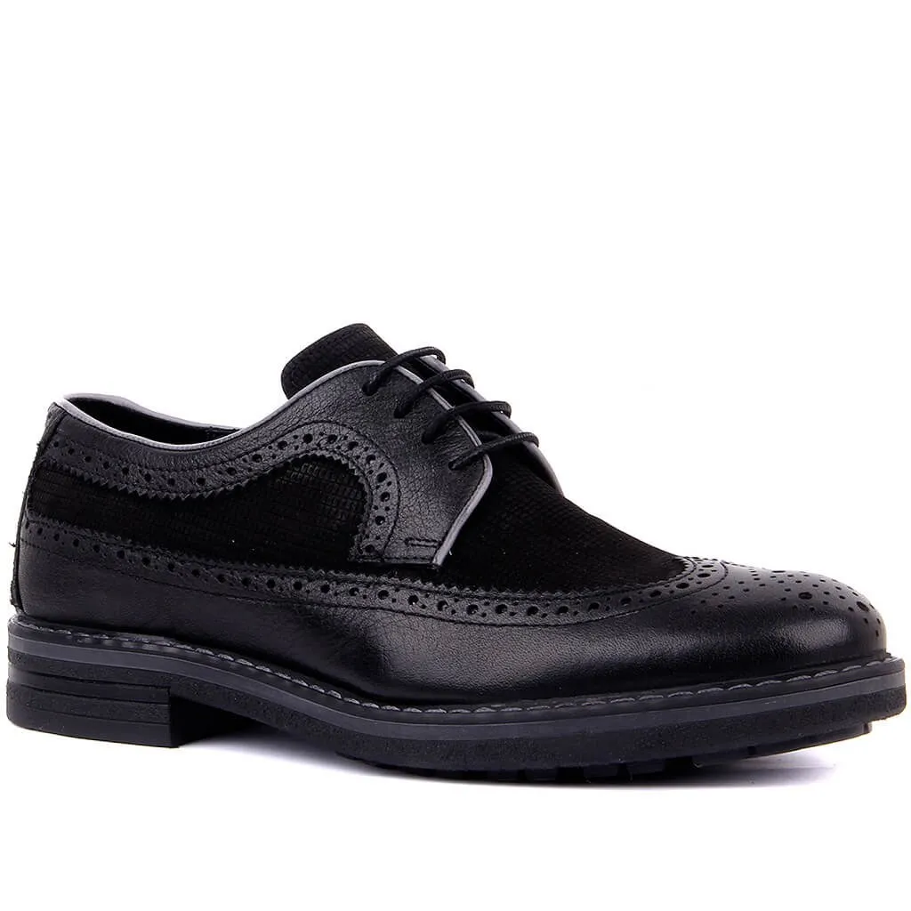 Sail-lakers preto couro genuíno brogue cadarço masculino sapatos casuais derby