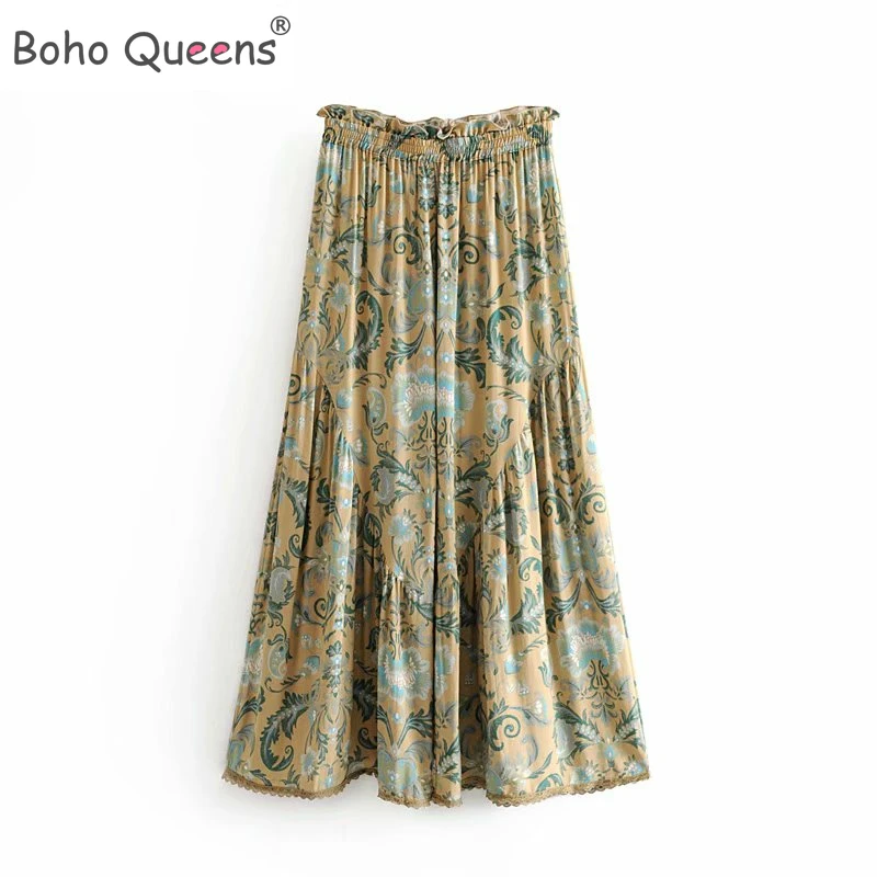 Женские богемные Брюки с широкими штанинами зеленые широкие брюки цветочным