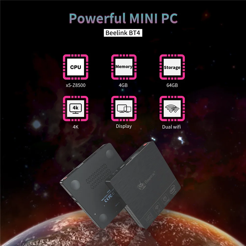 Новое поступление мини ПК Beelink BT4 Intel Atom X5 Z8500 Windows 10 4GB LPDDR3 64GB 2 4G/5 8G wifi BT4.0 4K двойной