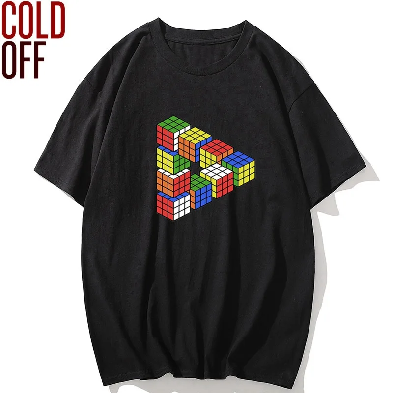

COLD OFF summer 100% cotton cool magic cube print men tshirt short sleeve streetwear men t shirt o-neck t-shirt men tee shirts