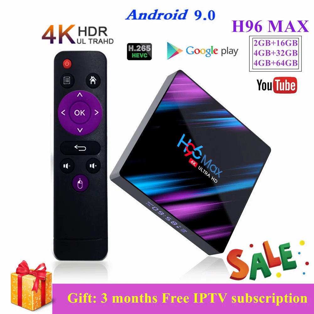 H96 MAX Android 9,0 ТВ приставка 4G 64G RK3318 4 ядра 2,4G/5G Wifi BT 4,0 4K HD телеприставка H96max 4G 32G Netflix IP tv Play