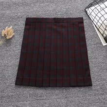 Конфетный темно-красный черный цвет геометрическая решетка плиссированная юбка+ бант+ галстук(регулировка талии. Карманный