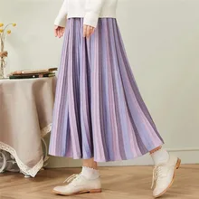 Элегантная розовая фиолетовая плиссированная юбка с высокой талией, женская трикотажная шикарная длинная юбка, модная повседневная многослойная трапециевидная юбка средней длины для студентов