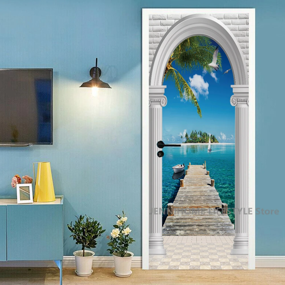 3D Landschaft Tür Aufkleber Abnehmbare Vinilos Para Puertas Klebstoff Tapete Sexy Frau Wandmalereien für Türen Moderne PVC Home Decor – Detail 21
