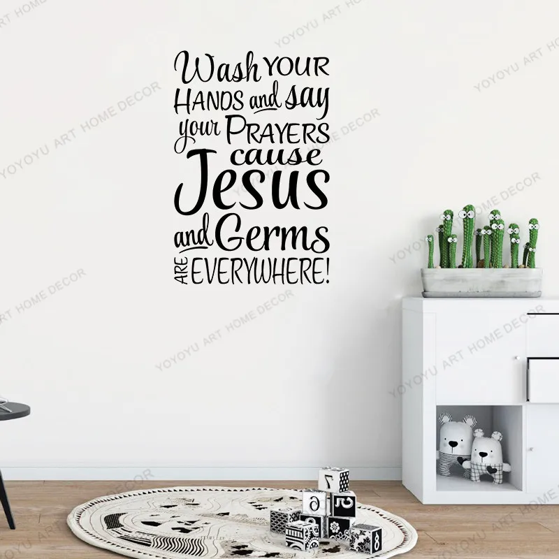 Мойте руки и молитесь потому что Иисус микробы повсюду Виниловые Настенные