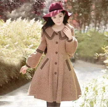 

Original New Autumn Winter Elegant Female Wool Overcoat Vintage Lantern Sleeve Slim Women Outwear Large Size Woolen Jackets