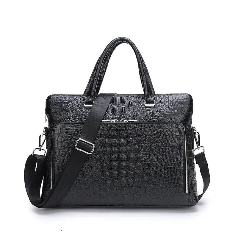 

2019 Laptop Business Briefcase Crocodile Genuine Leather Men Handbag 14 Inches Men's Notebook Computer Portable Office Bag