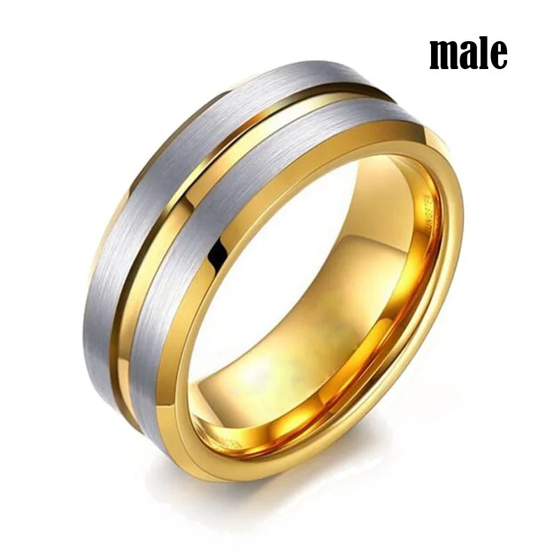 Fashion Gold-Color Couple Rings Wedding Rings Men's Stainless Steel Rings Women's White Zircon Ring Set Jewelry Rings