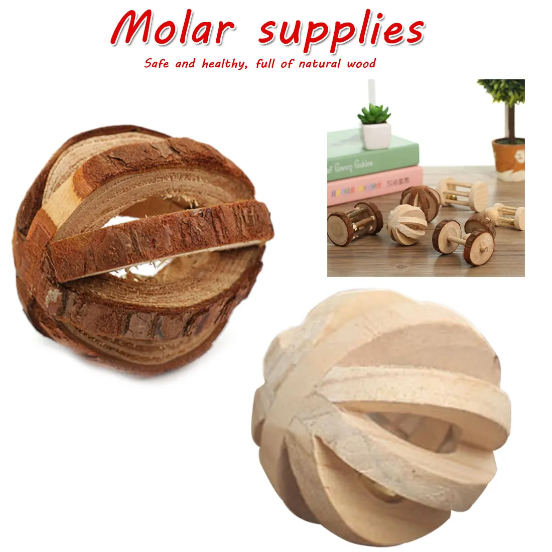 

Small Pet Molars Supplies Natural Wooden Rabbits Toys Pine Dumbbells Unicycle Bell Roller Chew Toys