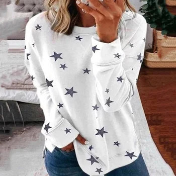 

5XL Star Printed Autumn Women Blouse Plus Size Tops O Neck Long Sleeve Female Blouses 2020 Fashion Loose Casual Ladies Clothes