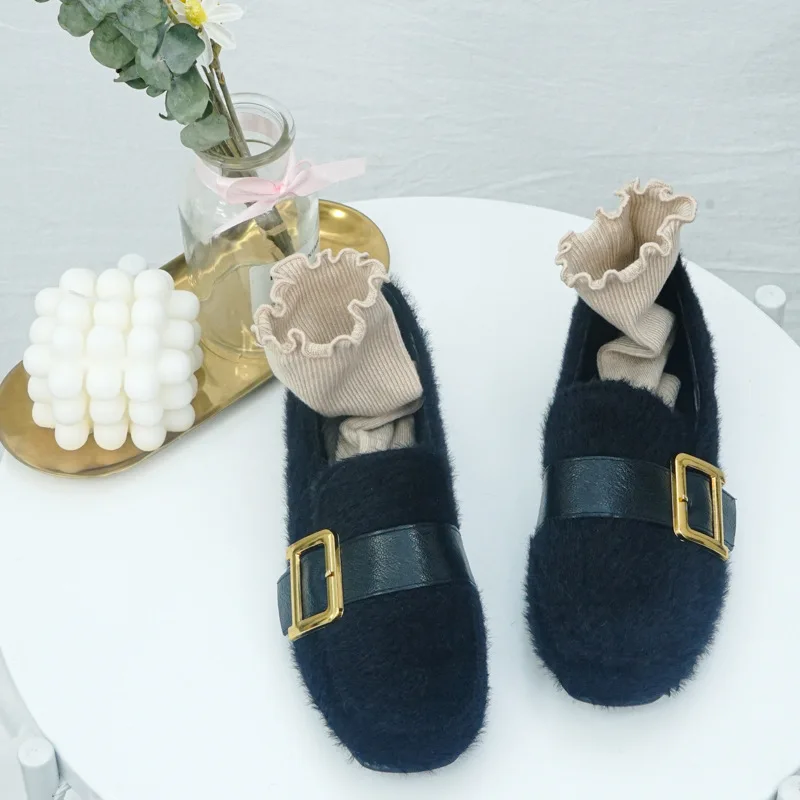 

2019 Autumn And Winter Korean-style New Style Square Head Warm plus Velvet Shoes Children Buckle Casual Shoes Supply of Goods