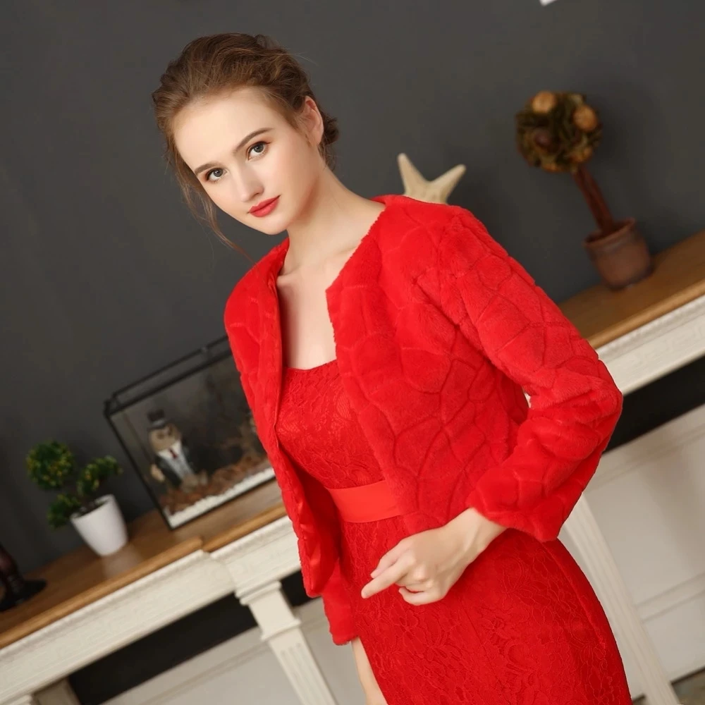 Wedding Boleros Fur Shawl 3/4 Length Sleeves Women Late Autumn Winter Bridal Wraps Warm Fur Wrap Bridal Jacket Evening Boleros