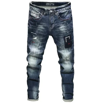 

2019 Men Jeans Hole Patch Jeans Scratch Directly Cylinder Leisure Jeans Male