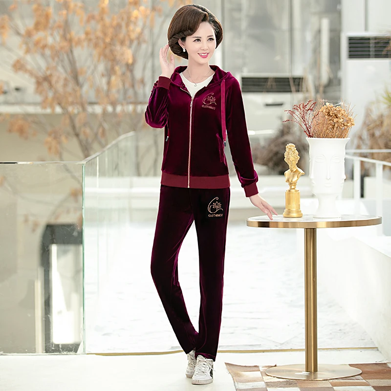 Cena Dres kobiet 2019 zestaw 2 sztuka odzież zestaw płaszcz + spodnie elastyczny aksamit Conjunto Plus rozmiar XL ~ 5XL Sportsuits Lady dresy