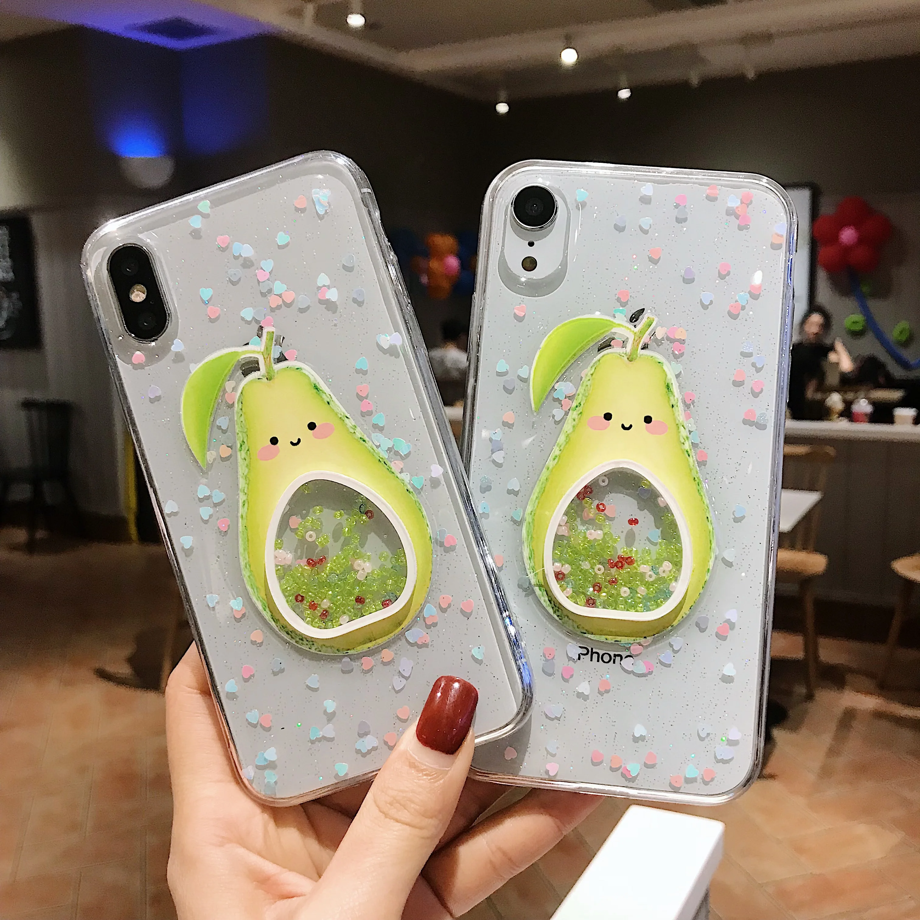 

3D Cute Avocado Transparent Glitter Silicone Phone Case For iPhone X XS Max XR Case For iPhone XS 7 8 6 6s Plus Soft Back Cover